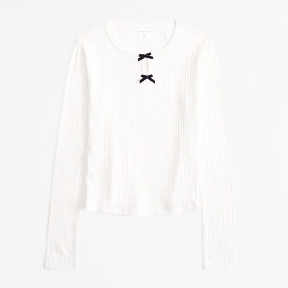 Abercrombie Girls long-sleeve pointelle bow tee